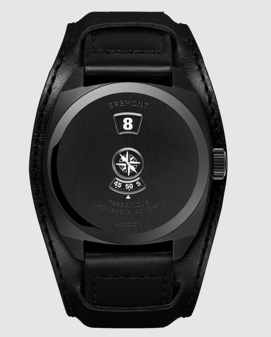 Best Bremont Terra Nova 38 Jumping Hour, Stealth Black TN38-JH-DLC-CC-L-S black calfskin Bund strap Replica Watch